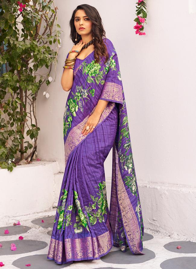 Munga Silk Purple Party Wear Printed Saree